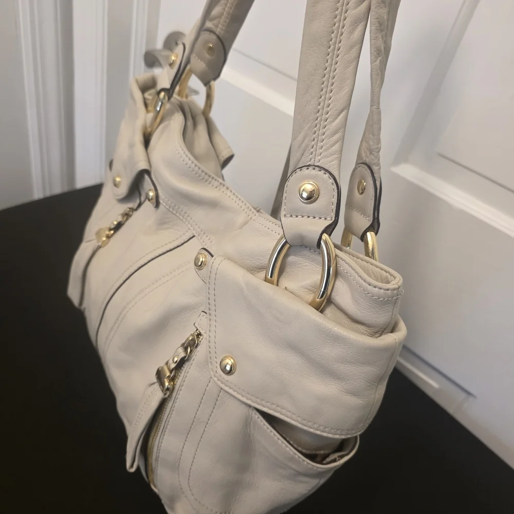 B. Makowsky Bone In Color Fully Lined Leather Hobo Style Bag, Casual